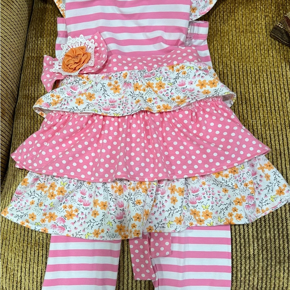Pink Striped and Floral Ruffle Dress Set